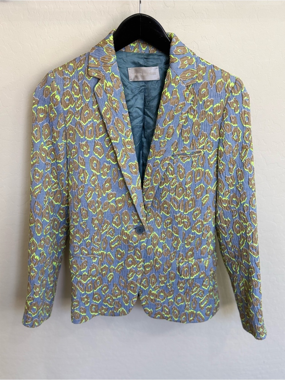 Zadig & Voltaire Textured Velda Deluxe Jacquard Neon Leopard Blazer Size T 36